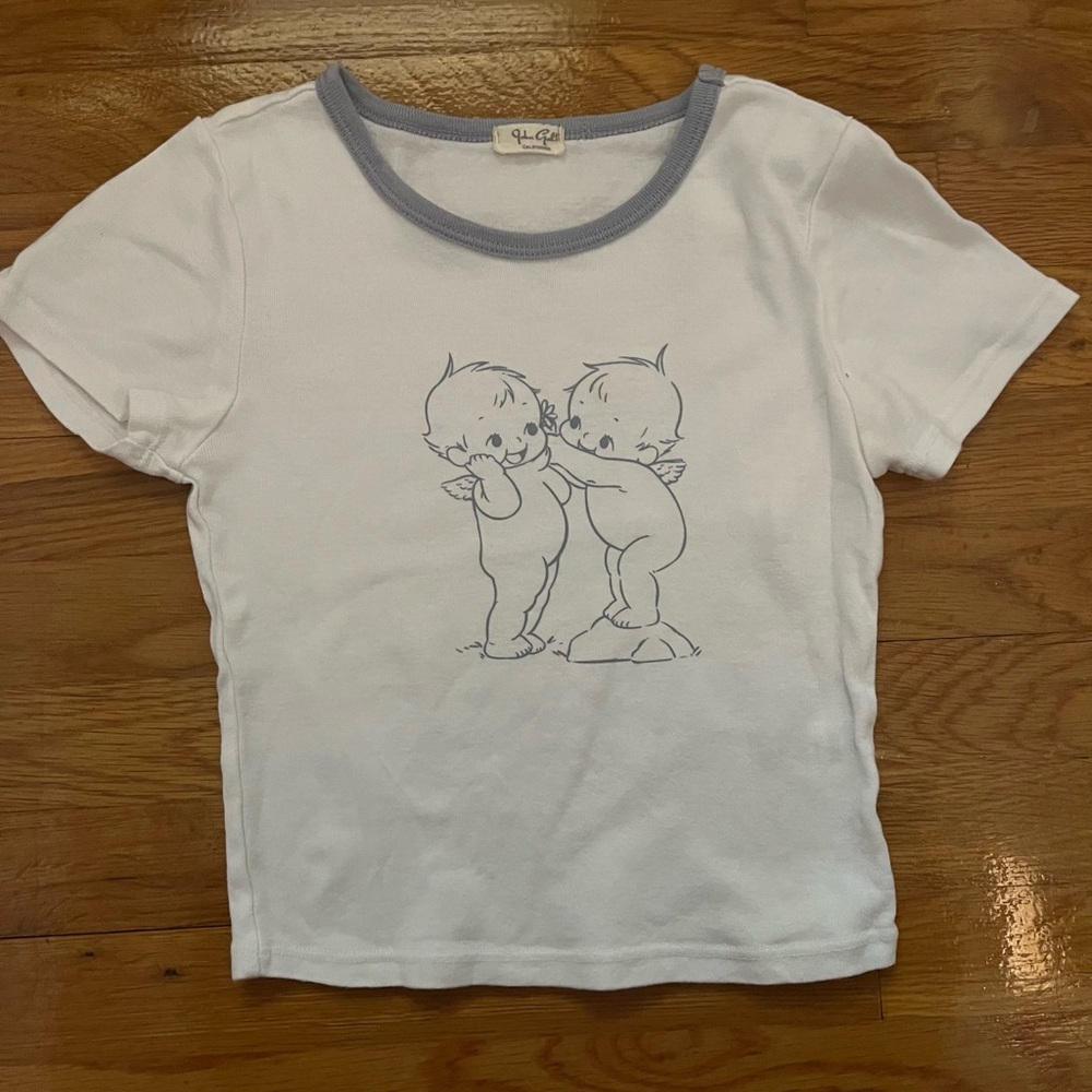 John Galt/Brandy Melville blue and white cherub angel baby tee